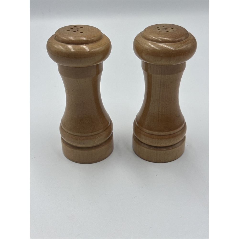 Vintage Wood Salt & Pepper Shakers Set 4"‎ Turned Wooden Screw Top